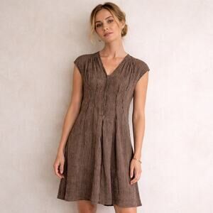 Khadi and Co Bess Nielsen Linen Dress in Brown grey stripe y Size Small